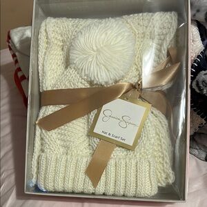 Jessica Simpson Ivory Knit Hat and Scarf Set